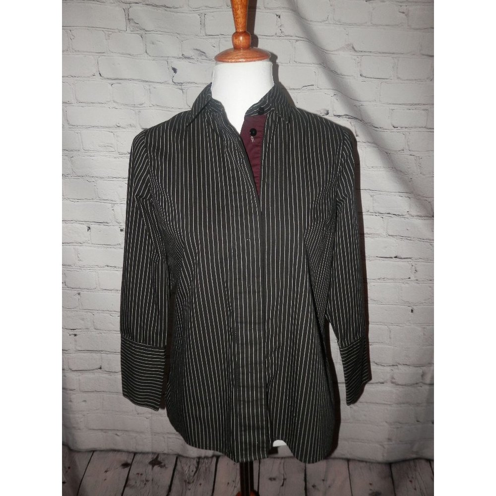 Soft Surroundings Top Shirt Black White Striped SP